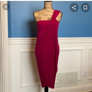 Newport News magenta tulip hem one shoulder dress